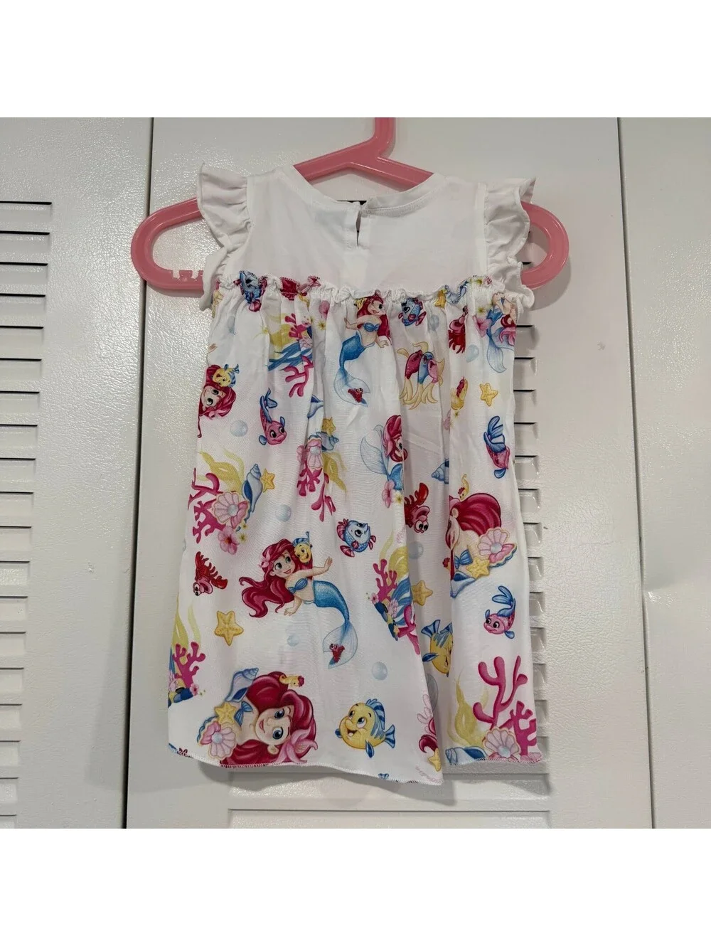 Monnalisa Girls Size 1 Disney Ariel Little Mermaid Dress Ruffle Glitter Print